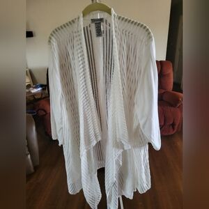 Catherines Sheer White and Gray Striped Shrug